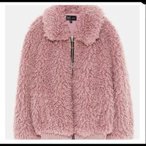 Pink Faux Shearling Bomber Coat
